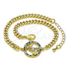 Oro Laminado Fancy Bracelet, Gold Filled Style Mom and Butterfly Design, with Multicolor Micro Pave, Polished, Golden Finish, 03.381.0047.08 (04 MM Thickness, 8 Inches Length)