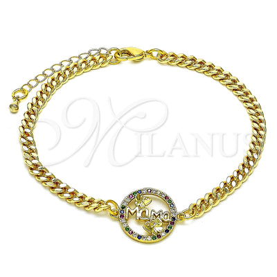 Oro Laminado Fancy Bracelet, Gold Filled Style Mom and Butterfly Design, with Multicolor Micro Pave, Polished for wholesale, main product view