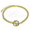 Oro Laminado Fancy Bracelet, Gold Filled Style Mom and Butterfly Design, with Multicolor Micro Pave, Polished, Golden Finish, 03.381.0047.08 (04 MM Thickness, 8 Inches Length)