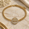 Oro Laminado Fancy Bracelet, Gold Filled Style Mom Design, with White Micro Pave, Polished, Golden Finish, 03.381.0050.08 (04 MM Thickness, 8 Inches Length)