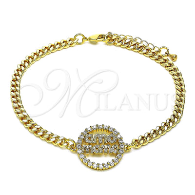 Oro Laminado Fancy Bracelet, Gold Filled Style Mom Design, with White Micro Pave, Polished, Golden Finish for wholesale, main product view