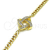 Oro Laminado Fancy Bracelet, Gold Filled Style Love Knot Design, with White Micro Pave, Polished, Golden Finish, 03.156.0025.08 (04 MM Thickness, 8 Inches Length)
