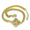 Oro Laminado Fancy Bracelet, Gold Filled Style Love Knot Design, with White Micro Pave, Polished, Golden Finish, 03.156.0025.08 (04 MM Thickness, 8 Inches Length)