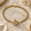 Oro Laminado Fancy Bracelet, Gold Filled Style Love Knot Design, with White Micro Pave, Polished, Golden Finish, 03.156.0025.08 (04 MM Thickness, 8 Inches Length)