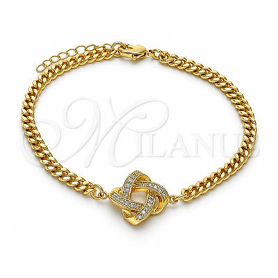 Oro Laminado Fancy Bracelet, Gold Filled Style Love Knot Design, with White Micro Pave, Polished, Golden Finish, 03.156.0025.08 (04 MM Thickness, 8 Inches Length)