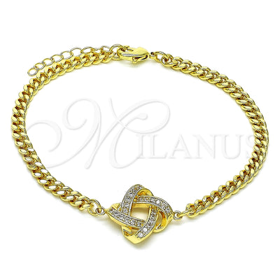Oro Laminado Fancy Bracelet, Gold Filled Style Love Knot Design, with White Micro Pave, Polished, Golden Finish, 03.156.0025.08 (04 MM Thickness, 8 Inches Length)
