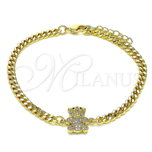 Gold Filled Bracelet — Fancy Bracelet Teddy Bear Design with White Micro — main product view — SKU 146830 | Oro Laminado brazalete — elegante Bracelet Teddy Bear diseño with blanco Micro — SKU 146830