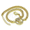 Oro Laminado Fancy Bracelet, Gold Filled Style Angel Design, with White Micro Pave and White Cubic Zirconia, Polished, Golden Finish, 03.156.0027.08 (04 MM Thickness, 8 Inches Length)