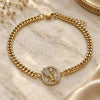 Oro Laminado Fancy Bracelet, Gold Filled Style Angel Design, with White Micro Pave and White Cubic Zirconia, Polished, Golden Finish, 03.156.0027.08 (04 MM Thickness, 8 Inches Length)