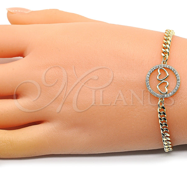 Gold Filled Bracelet — Fancy Bracelet Heart Design with White Micro Pave — alternate product view — SKU 146832 | Oro Laminado brazalete — elegante Bracelet corazón diseño with blanco Micro Pave — SKU 146832