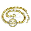 Oro Laminado Fancy Bracelet, Gold Filled Style Heart Design, with White Micro Pave, Polished, Golden Finish, 03.156.0028.08 (04 MM Thickness, 8 Inches Length)