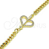 Oro Laminado Fancy Bracelet, Gold Filled Style Heart Design, with White Micro Pave, Polished, Golden Finish, 03.156.0029.08 (04 MM Thickness, 8 Inches Length)