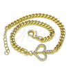 Oro Laminado Fancy Bracelet, Gold Filled Style Heart Design, with White Micro Pave, Polished, Golden Finish, 03.156.0029.08 (04 MM Thickness, 8 Inches Length)