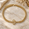 Oro Laminado Fancy Bracelet, Gold Filled Style Heart Design, with White Micro Pave, Polished, Golden Finish, 03.156.0029.08 (04 MM Thickness, 8 Inches Length)
