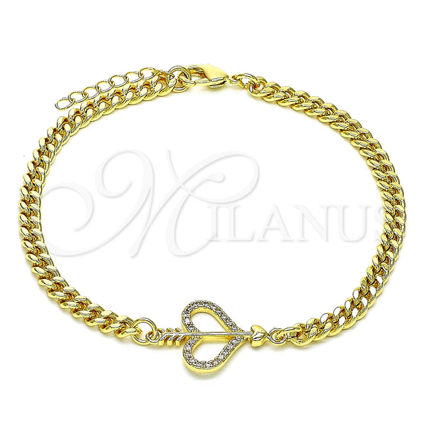 Gold Filled Bracelet — Fancy Bracelet Heart Design with White Micro Pave — main product view — SKU 146833 | Oro Laminado brazalete — elegante Bracelet corazón diseño with blanco Micro Pave — SKU 146833