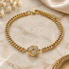 Oro Laminado Fancy Bracelet, Gold Filled Style Love Knot Design, with White Micro Pave, Polished, Golden Finish, 03.156.0030.08 (04 MM Thickness, 8 Inches Length)