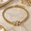 Oro Laminado Fancy Bracelet, Gold Filled Style Teddy Bear Design, with White and Black Micro Pave, Polished, Golden Finish, 03.156.0032.08 (04 MM Thickness, 8 Inches Length)
