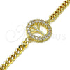Oro Laminado Fancy Bracelet, Gold Filled Style with White Micro Pave, Polished, Golden Finish, 03.156.0033.08 (04 MM Thickness, 8 Inches Length)