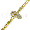 Oro Laminado Fancy Bracelet, Gold Filled Style Hand of God Design, with White Cubic Zirconia and White Micro Pave, Polished, Golden Finish, 03.156.0034.08 (04 MM Thickness, 8 Inches Length)