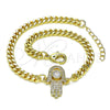 Oro Laminado Fancy Bracelet, Gold Filled Style Hand of God Design, with White Cubic Zirconia and White Micro Pave, Polished, Golden Finish, 03.156.0034.08 (04 MM Thickness, 8 Inches Length)