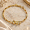 Oro Laminado Fancy Bracelet, Gold Filled Style Teddy Bear Design, with Black Micro Pave, Polished, Golden Finish, 03.156.0035.08 (04 MM Thickness, 8 Inches Length)