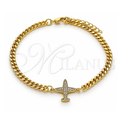 Oro Laminado Fancy Bracelet, Gold Filled Style with White Micro Pave, Polished, Golden Finish, 03.156.0036.08 (04 MM Thickness, 8 Inches Length)