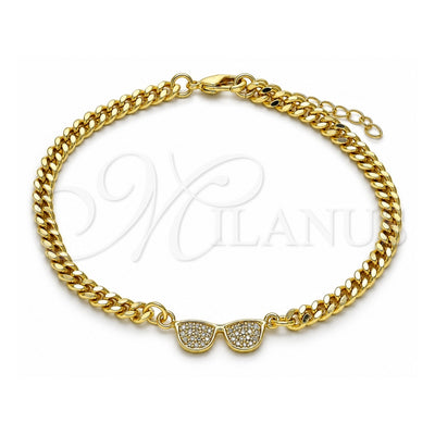 Oro Laminado Fancy Bracelet, Gold Filled Style with White Micro Pave, Polished, Golden Finish, 03.156.0037.08 (04 MM Thickness, 8 Inches Length)