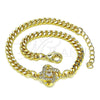 Oro Laminado Fancy Bracelet, Gold Filled Style Love Knot Design, with White Micro Pave and White Cubic Zirconia, Polished, Golden Finish, 03.156.0038.08 (04 MM Thickness, 8 Inches Length)