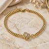 Oro Laminado Fancy Bracelet, Gold Filled Style Love Knot Design, with White Micro Pave and White Cubic Zirconia, Polished, Golden Finish, 03.156.0038.08 (04 MM Thickness, 8 Inches Length)