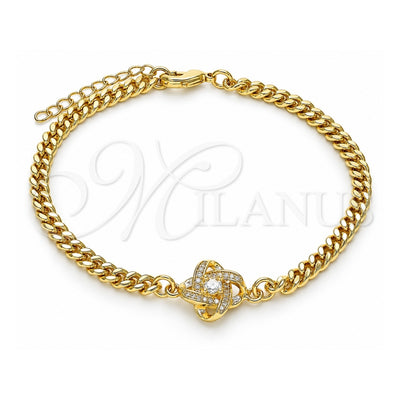 Oro Laminado Fancy Bracelet, Gold Filled Style Love Knot Design, with White Micro Pave and White Cubic Zirconia, Polished, Golden Finish, 03.156.0038.08 (04 MM Thickness, 8 Inches Length)