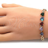 Oro Laminado Fancy Bracelet, Gold Filled Style Heart Design, with Multicolor Cubic Zirconia, Polished, Golden Finish, 03.283.0075.07 (06 MM Thickness, 7 Inches Length)