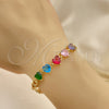 Oro Laminado Fancy Bracelet, Gold Filled Style Heart Design, with Multicolor Cubic Zirconia, Polished, Golden Finish, 03.283.0075.07 (06 MM Thickness, 7 Inches Length)