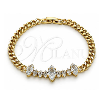 Oro Laminado Fancy Bracelet, Gold Filled Style with White Cubic Zirconia, Polished, Golden Finish, 03.283.0079.08 (05 MM Thickness, 8 Inches Length)