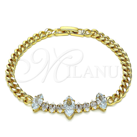 Oro Laminado Fancy Bracelet, Gold Filled Style with White Cubic Zirconia, Polished, Golden Finish, 03.283.0079.08 (05 MM Thickness, 8 Inches Length)