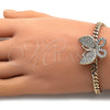 Oro Laminado Fancy Bracelet, Gold Filled Style Butterfly Design, with White Cubic Zirconia, Polished, Golden Finish, 03.283.0080.08 (05 MM Thickness, 8 Inches Length)