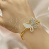 Oro Laminado Fancy Bracelet, Gold Filled Style Butterfly Design, with White Cubic Zirconia, Polished, Golden Finish, 03.283.0080.08 (05 MM Thickness, 8 Inches Length)