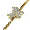 Oro Laminado Fancy Bracelet, Gold Filled Style Butterfly Design, with White Cubic Zirconia, Polished, Golden Finish, 03.283.0080.08 (05 MM Thickness, 8 Inches Length)