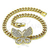 Oro Laminado Fancy Bracelet, Gold Filled Style Butterfly Design, with White Cubic Zirconia, Polished, Golden Finish, 03.283.0080.08 (05 MM Thickness, 8 Inches Length)