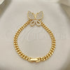 Oro Laminado Fancy Bracelet, Gold Filled Style Butterfly Design, with White Cubic Zirconia, Polished, Golden Finish, 03.283.0080.08 (05 MM Thickness, 8 Inches Length)