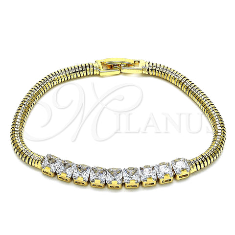 Oro Laminado Fancy Bracelet, Gold Filled Style with White Cubic Zirconia, Polished, Golden Finish, 03.283.0082.07 (04 MM Thickness, 7 Inches Length)