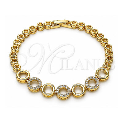 Oro Laminado Fancy Bracelet, Gold Filled Style with White Micro Pave, Polished, Golden Finish, 03.283.0084.08 (05 MM Thickness, 8 Inches Length)