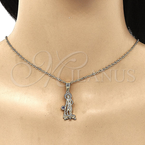 Gold Filled Pendant — Religious Pendant San Lazaro Design with Amethyst Cubic — alternate product view — SKU 146876 | Oro Laminado dije — Religious Pendant San Lazaro diseño with Amethyst Cubic — SKU 146876