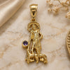 Oro Laminado Religious Pendant, Gold Filled Style San Lazaro Design, with Amethyst Cubic Zirconia, Polished, Golden Finish, 05.253.0165