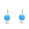 Sterling Silver Leverback Earring, with Turquoise Cubic Zirconia, Polished, Rhodium Finish, 02.63.2622.5