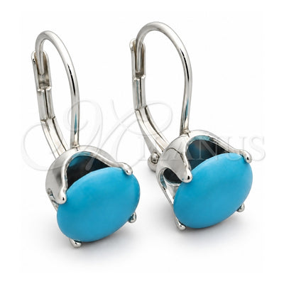 Sterling Silver Leverback Earring, with Turquoise Cubic Zirconia, Polished, Rhodium Finish, 02.63.2622.5