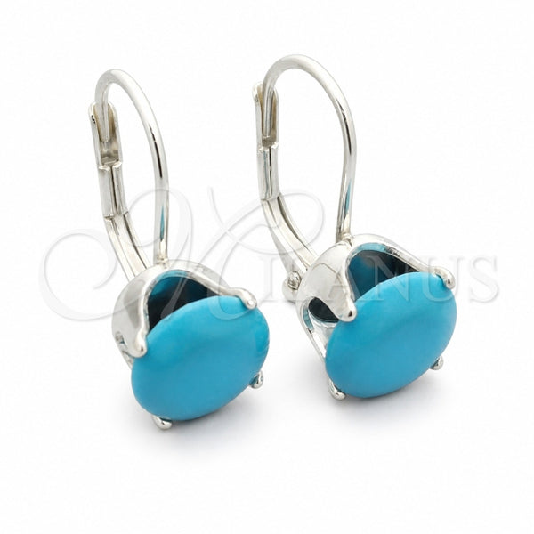 Sterling Silver Leverback Earring, with Turquoise Cubic Zirconia, Polished, Rhodium Finish, 02.63.2622.5