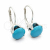 Sterling Silver Leverback Earring, with Turquoise Cubic Zirconia, Polished, Rhodium Finish, 02.63.2622.5