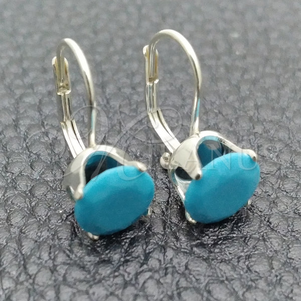 Sterling Silver Leverback Earring, with Turquoise Cubic Zirconia, Polished, Rhodium Finish, 02.63.2622.5