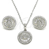 Sterling Silver Earring and Pendant Adult Set, with White Cubic Zirconia and White Micro Pave, Polished, Rhodium Finish, 10.286.0045