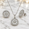 Sterling Silver Earring and Pendant Adult Set, with White Cubic Zirconia and White Micro Pave, Polished, Rhodium Finish, 10.286.0045